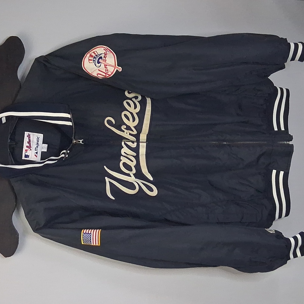 Yankees Majestic Authentic Navy Blue Bomber Jacket Size XXL